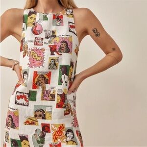 Reformation Jessi Linen Dress Comic Book Size 4 NWT